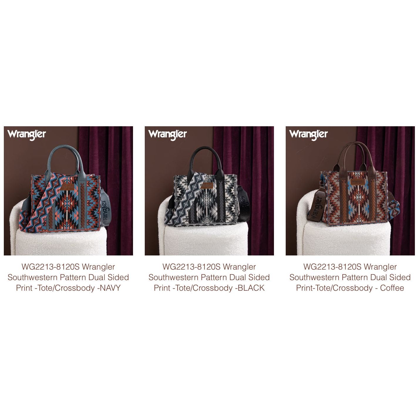 Wrangler Southwestern Pattern Dual Sided Print -Mini Tote/Crossbody WG2213-8866S