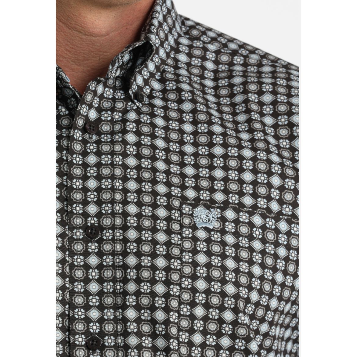 Cinch Men’s Long Sleeve Button Up, Geometric Brown-Blue MTW1106002