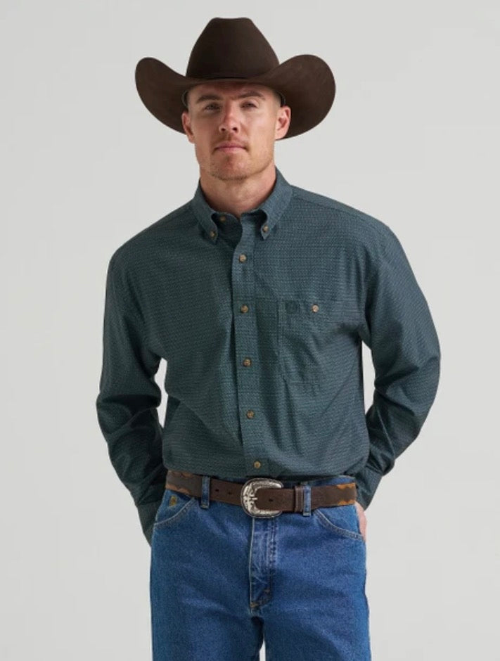 Wrangler Men's, George Straight, Long Sleeve, Green 112385378