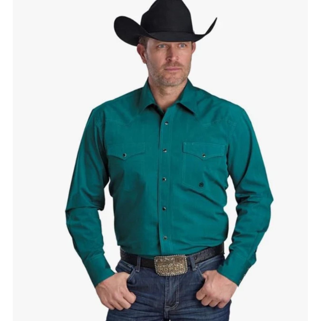Roper Men’s Snap Shirt, Poplin, teal 03-01-765-672