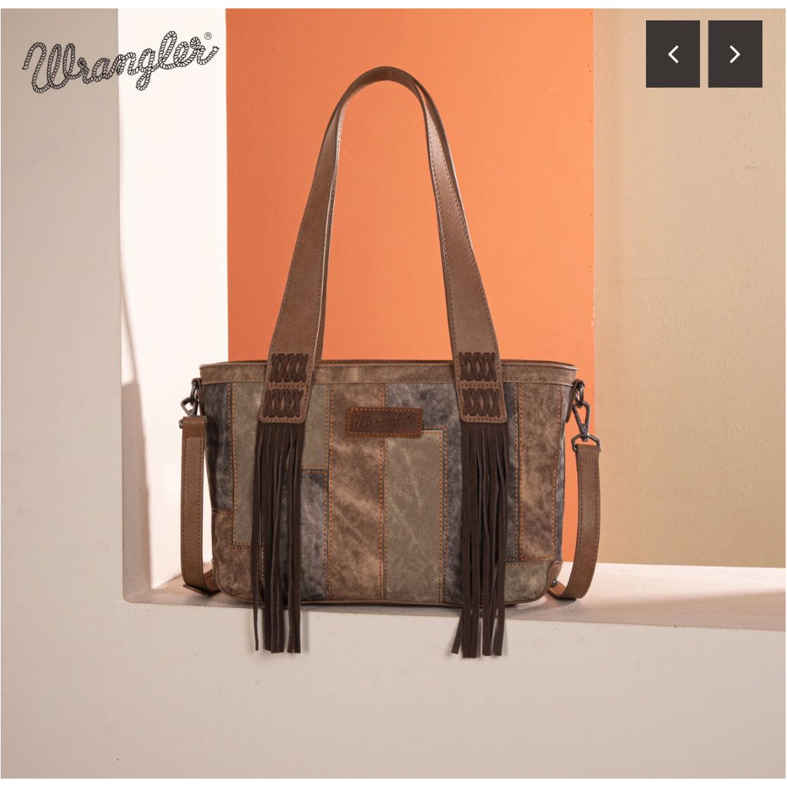 WRANGLER Purse, Tote, Crossbody, Brown Denim, Patchwork WG164-1830BR