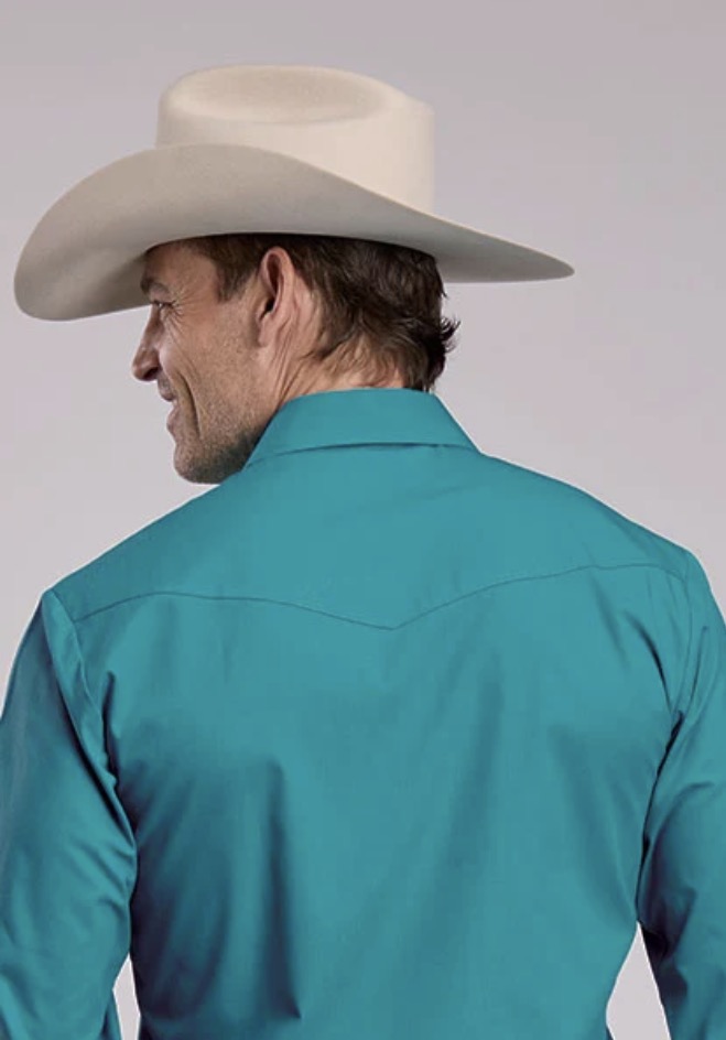 Roper Men’s Snap Shirt, Turquoise Blue, Long Sleave, 1-01-0025-4081