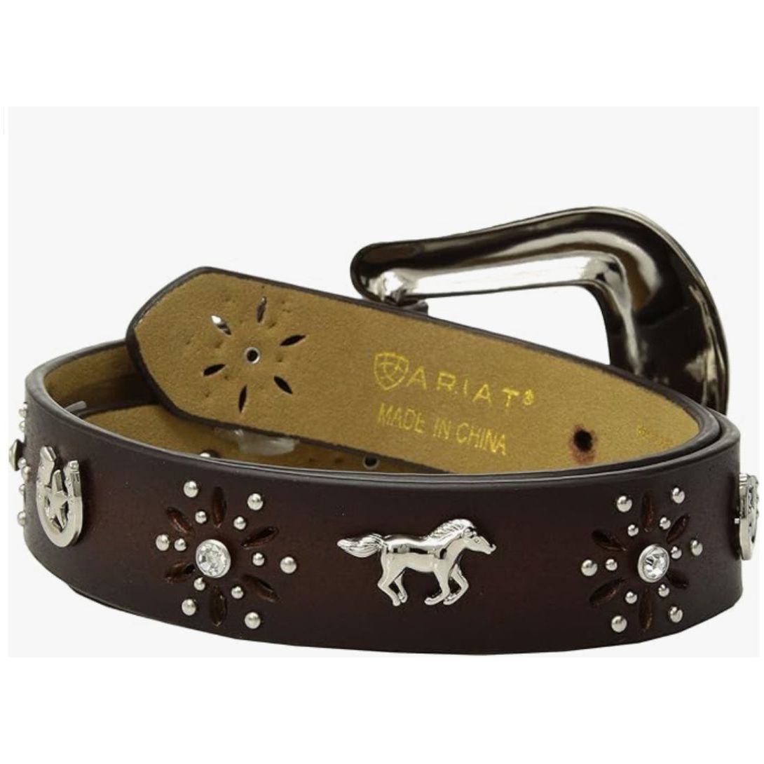 Ariat Kids Belt -Leather, Horse Cocho, Rhinestone Flower Cut-out A1305202