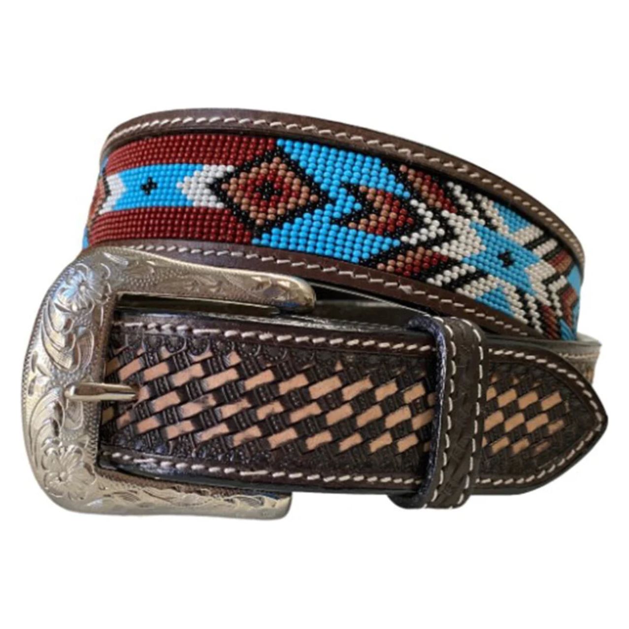 Twisted X Men’s Belt Blue & Brown Beaded XH-1014