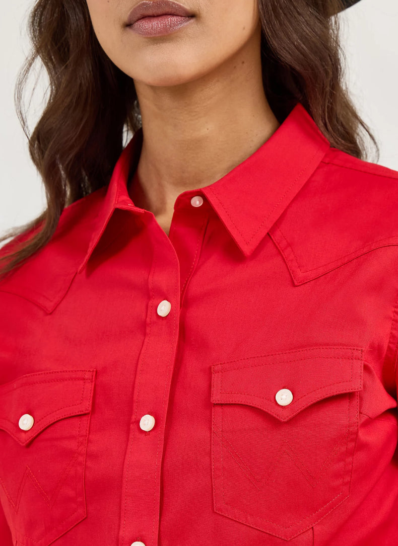Wrangler Ladies Western Shirt, Retro Long Sleeve, Red 112358017