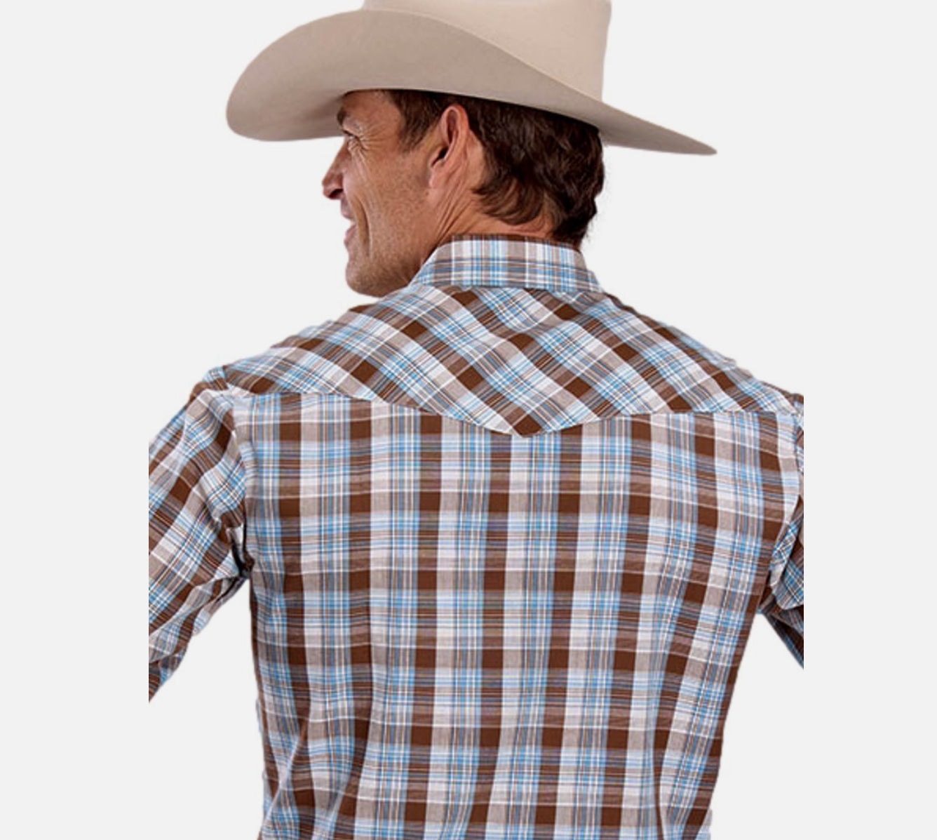 Roper Men’s Western Shirt - Long Sleeve, Snap, Blue Brown Plaid 1-01-101-4064