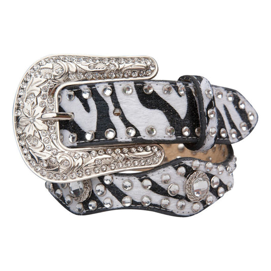 Nocona Kids Belt -Zebra, Concho,Rhinestone w/ Scalloped Edges N4424062