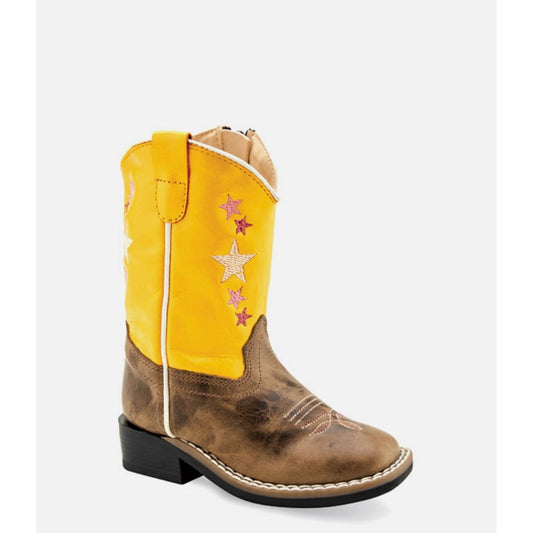 Old West Youth Cowboy Boot, Square Toe, Yellow Top, BSI1962