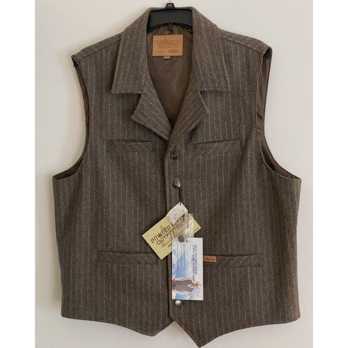 POWDER RIVER OUTFITTERS Preium Wool MENS  Brown Stripped VEST 98-1176