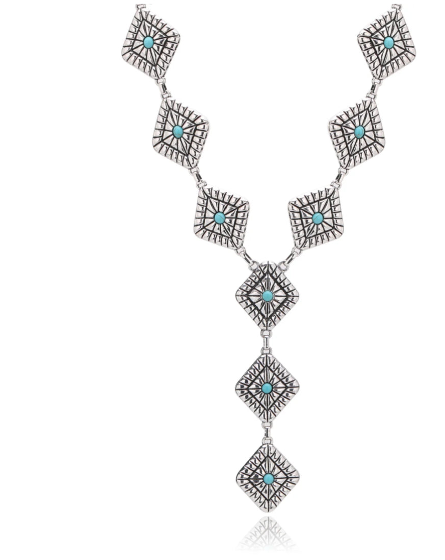 Rustic Coutoure Necklace Leather, Silver Concho & Turquoise RNS-1054TQ