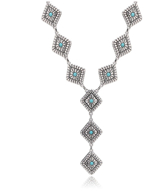 Rustic Coutoure Necklace Leather, Silver Concho & Turquoise RNS-1054TQ