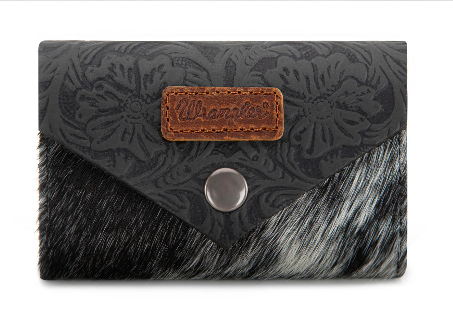 Wrangler Wallet, Floral Tooled, Hide Card Holder -Black WG224-W070BK