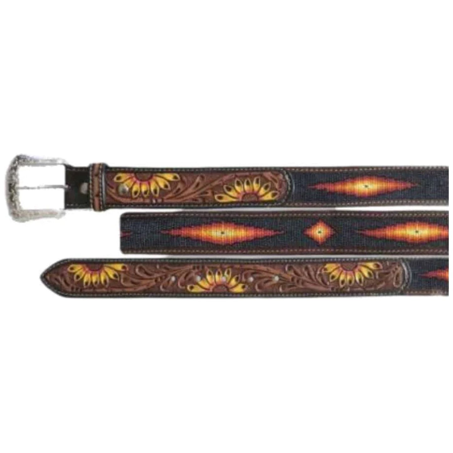 Twisted X Men’s Belt- Bead Inlay belt tooled and painted sunflower XB-3027