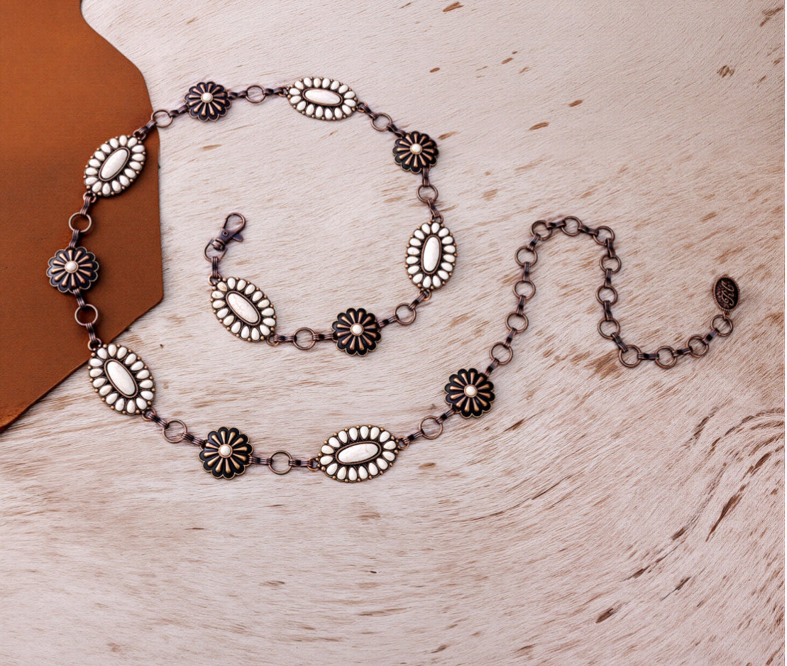 Rustic Couture Western Chain Concho Belt, White Bead RCB-03-115WH