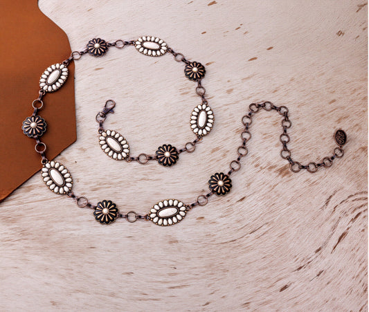 Rustic Couture Western Chain Concho Belt, White Bead RCB-03-115WH