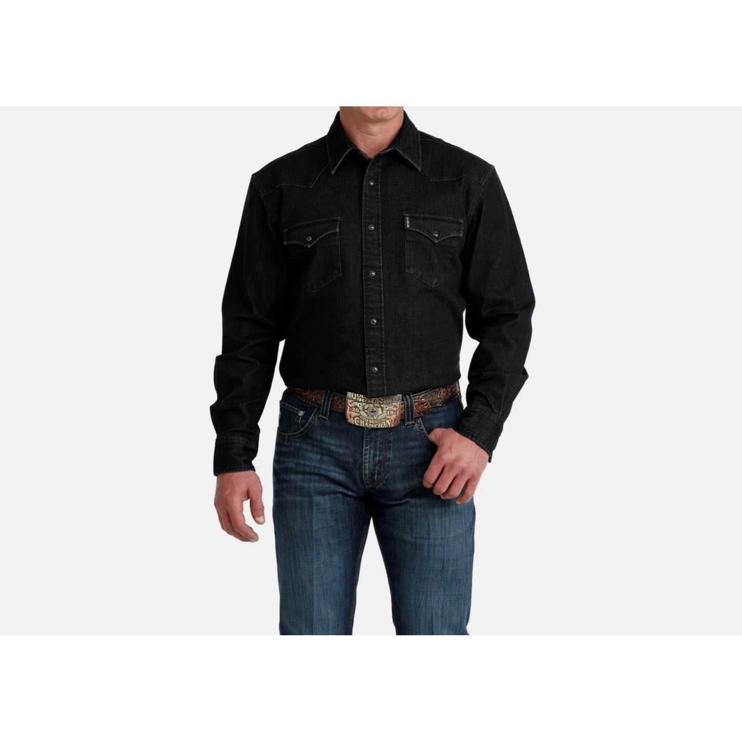 Cinch Men’s Modern Fit, Black Denim, Snap Shirt - MTW1303101