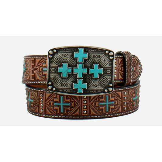 Angel Ranch - Ladies BELT, Tooled  Cross w/ studs D140004702