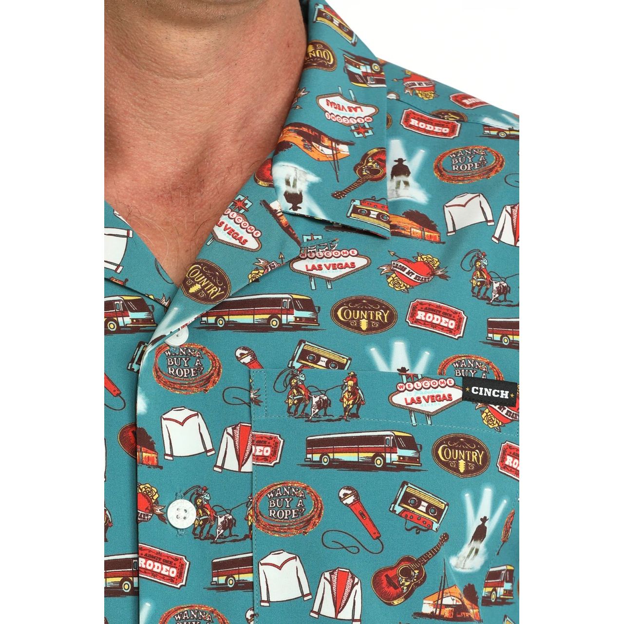 Cinch Men's Camp Short Sleeve, Las Vegas, Teal Button Down Shirt MTW1401055