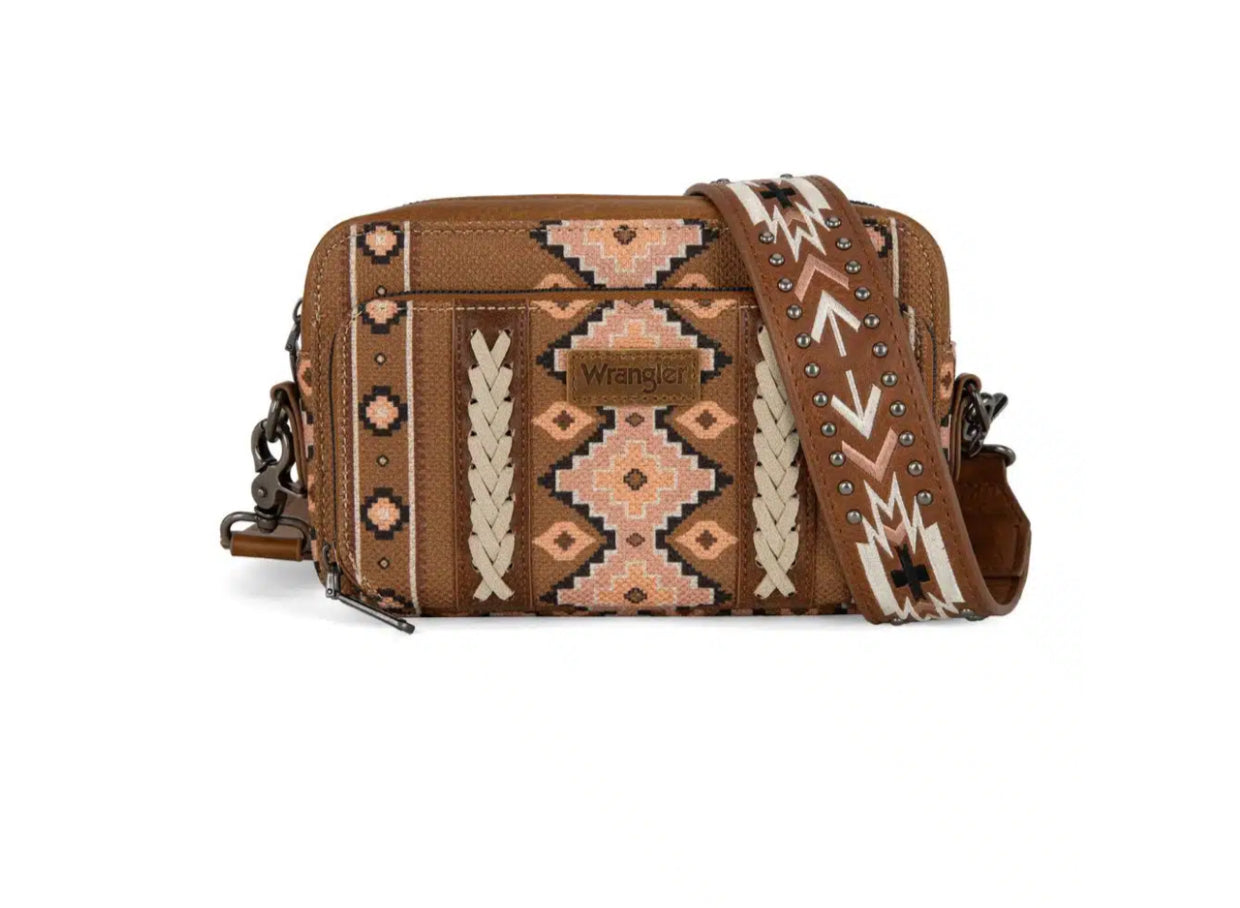 Wrangler Southwestern Pattern Dual Sided Print Crossbody Purse With Wallet Compartment WG2207-3005