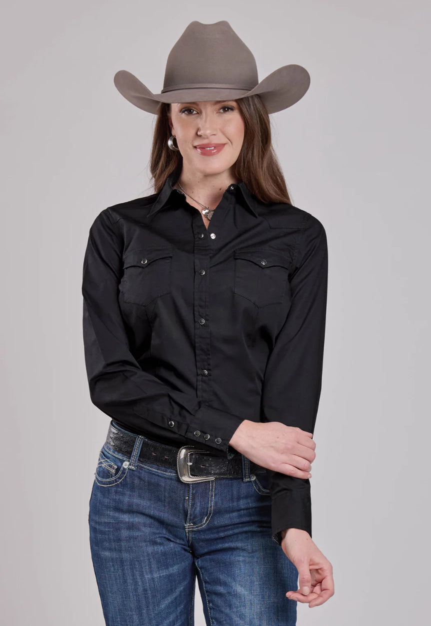 Roper Ladies Western Snap Shirt, Poplin, Black 03-050-0060-0712