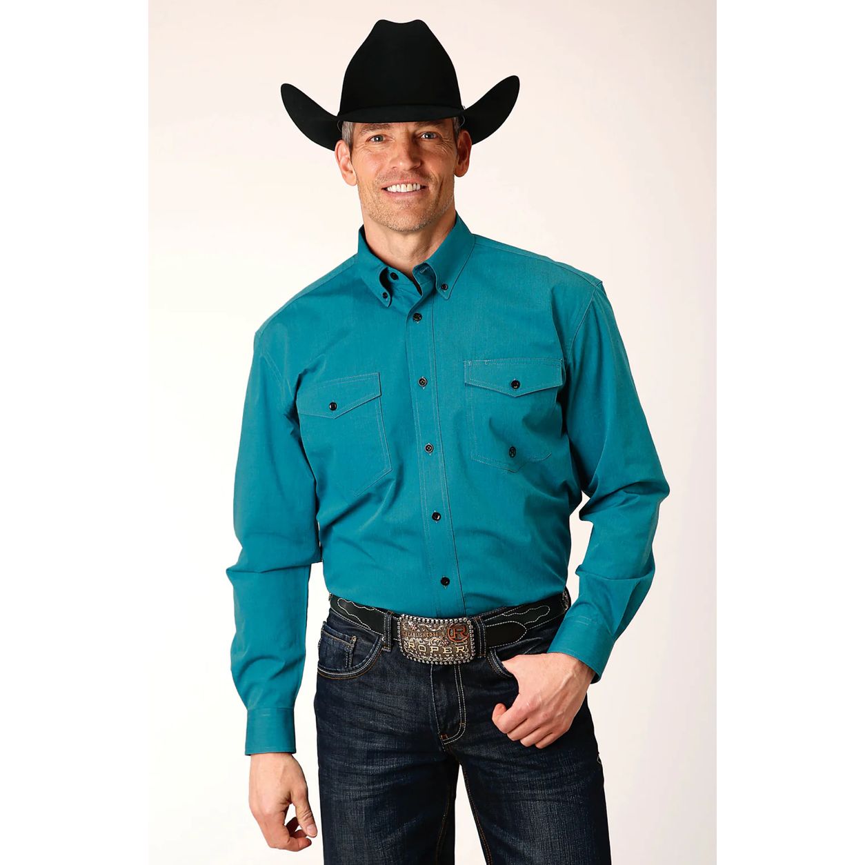 Roper Men’s Button Shirt, teal 03-01-365-672
