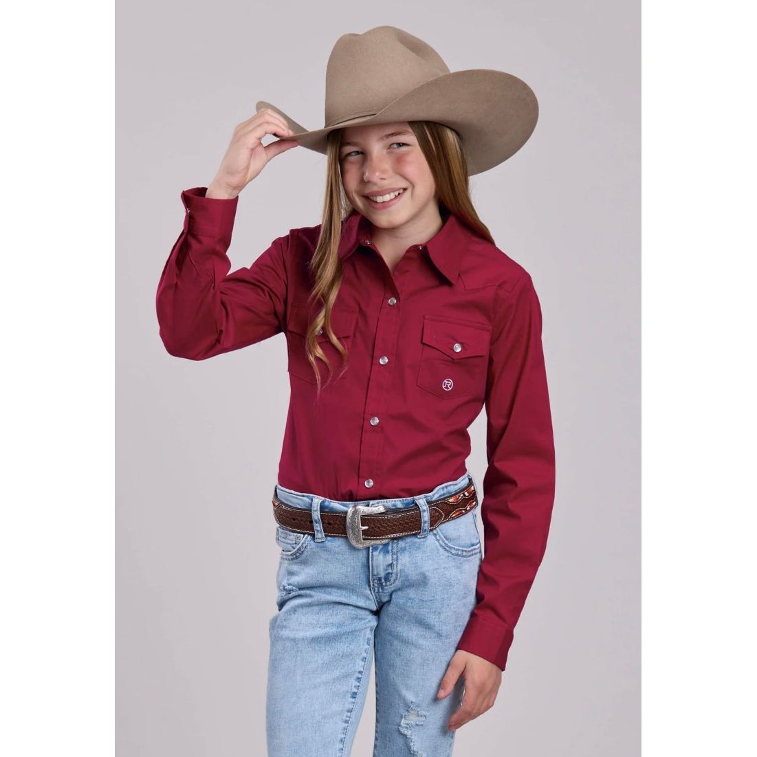 Roper Girl's Western Shirt - Long Sleeve, Snap, Red 03-80-265-2108