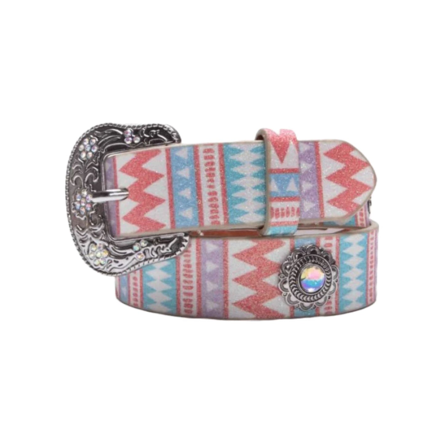 Angel Ranch Girls Belt -Leather, Mulit-colored Sparkle, Rhinestone Concho D130000497