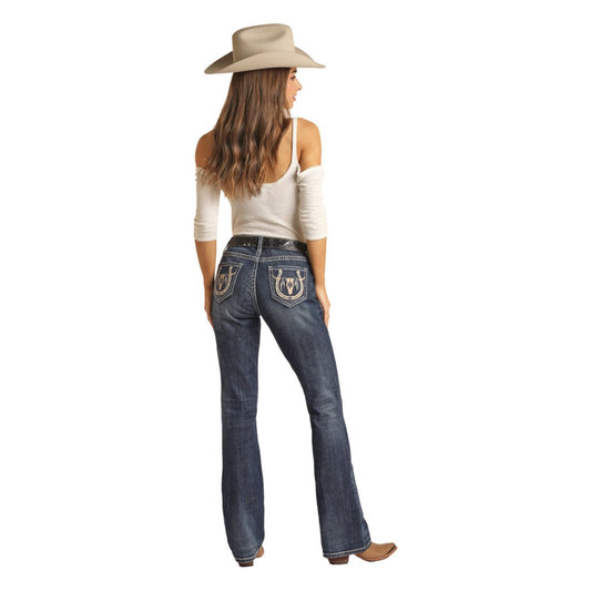 * Rock & Roll Ladies Jean, Longhorn Pocket, Med Vintage, Mid Rise, Boot Cut RRWD4MR0K3