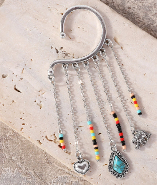 Rustic Coutoure Beaded Long Dangle Chain Beaded Ear Cuff RCE-1042