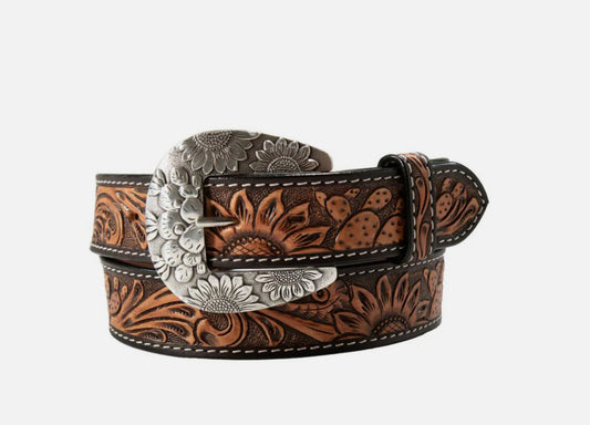 Angel Ranch - Ladies Belt, Tooled Cactus Sunflower D140011202