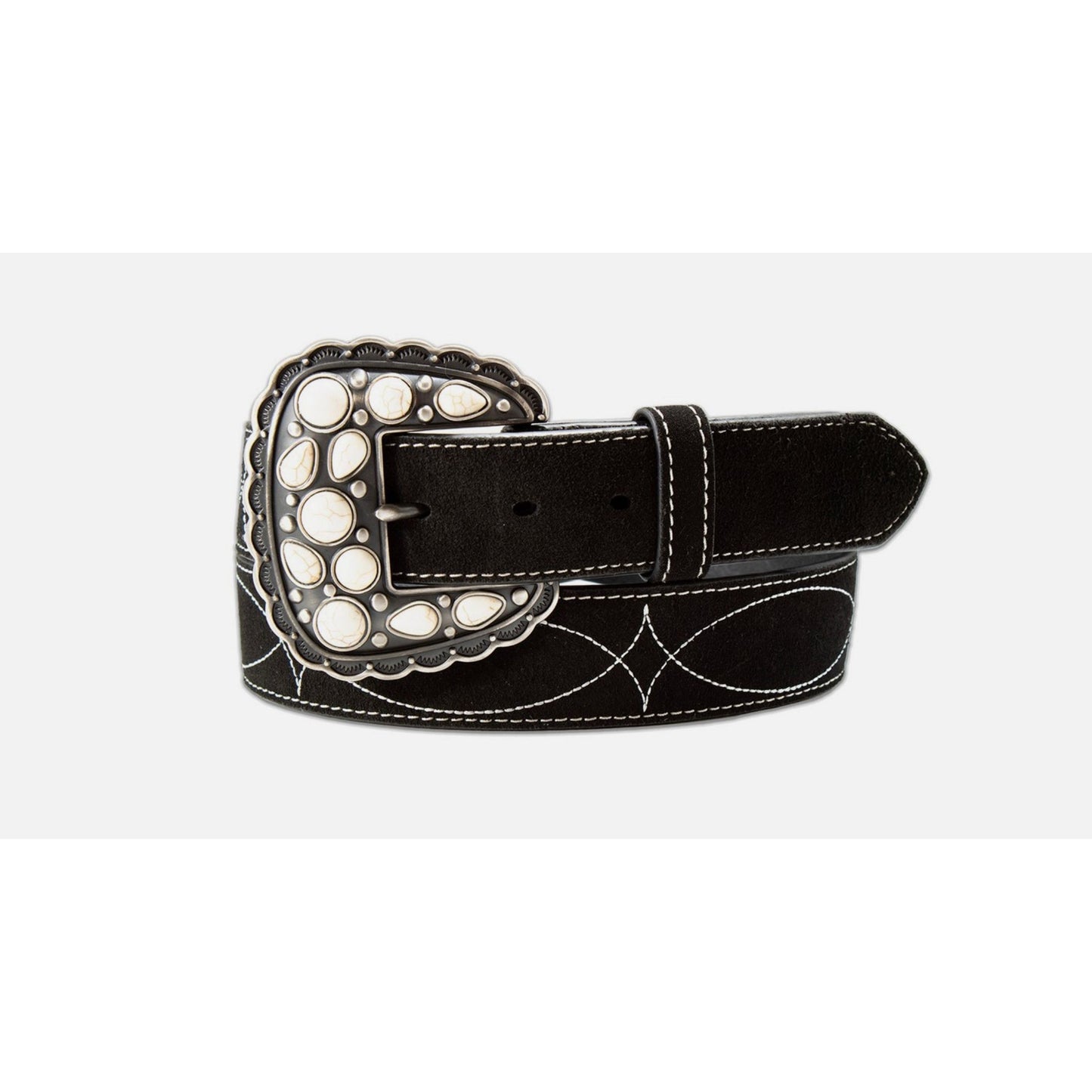 Angel Ranch - Ladies Belt, Black Roughout, Bootstitch D140010801