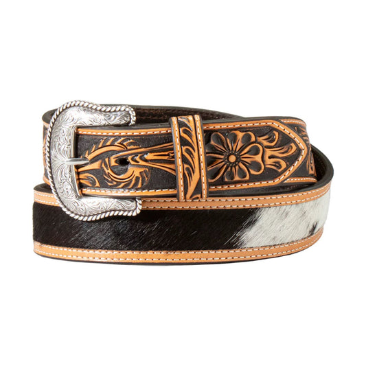 Nocona Men’s Belt, Floral Tooled leather w/ Cowhide - N210000902