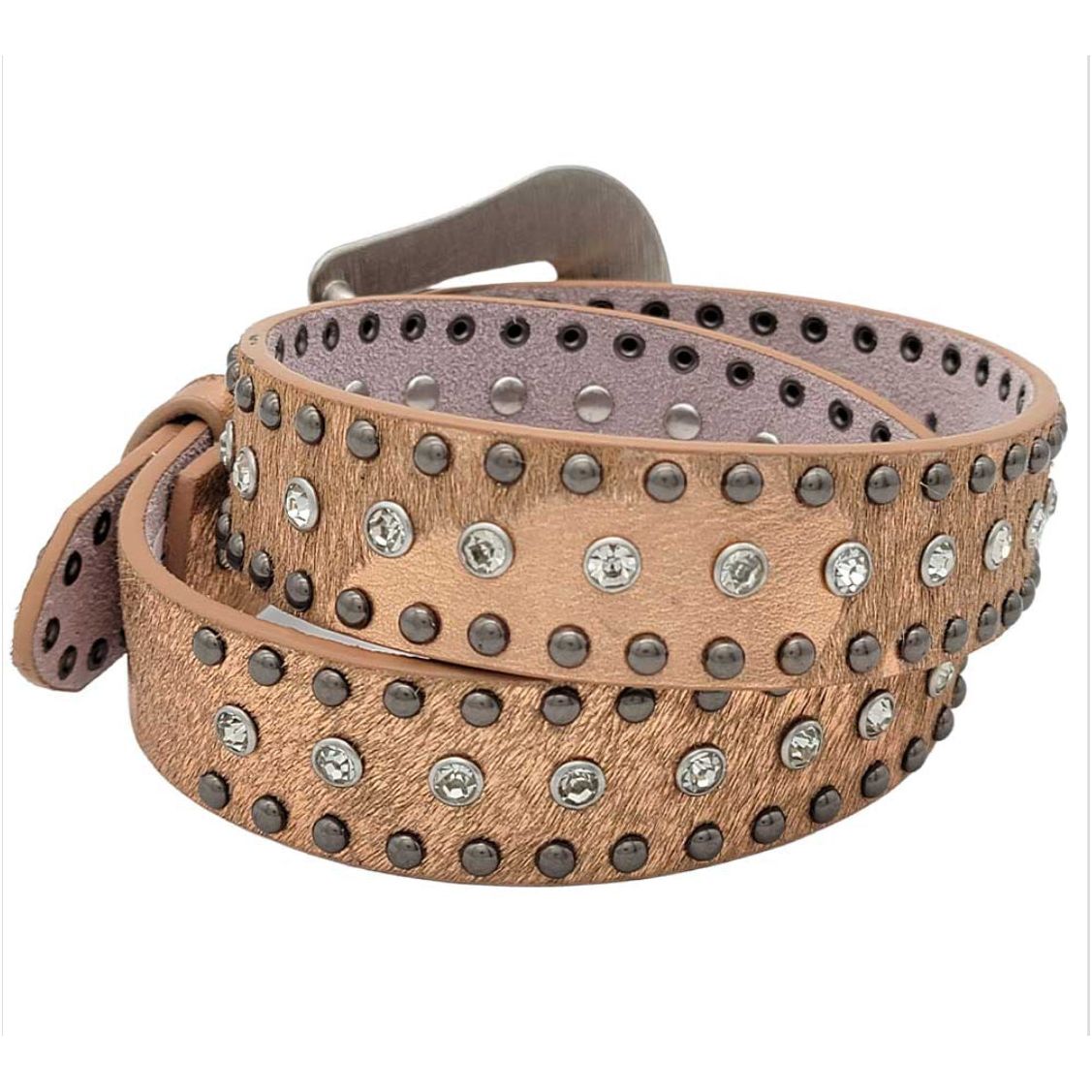 BHW Girls Belt -Leather, Gold Cow Hide, Rhinestone & Studs 425