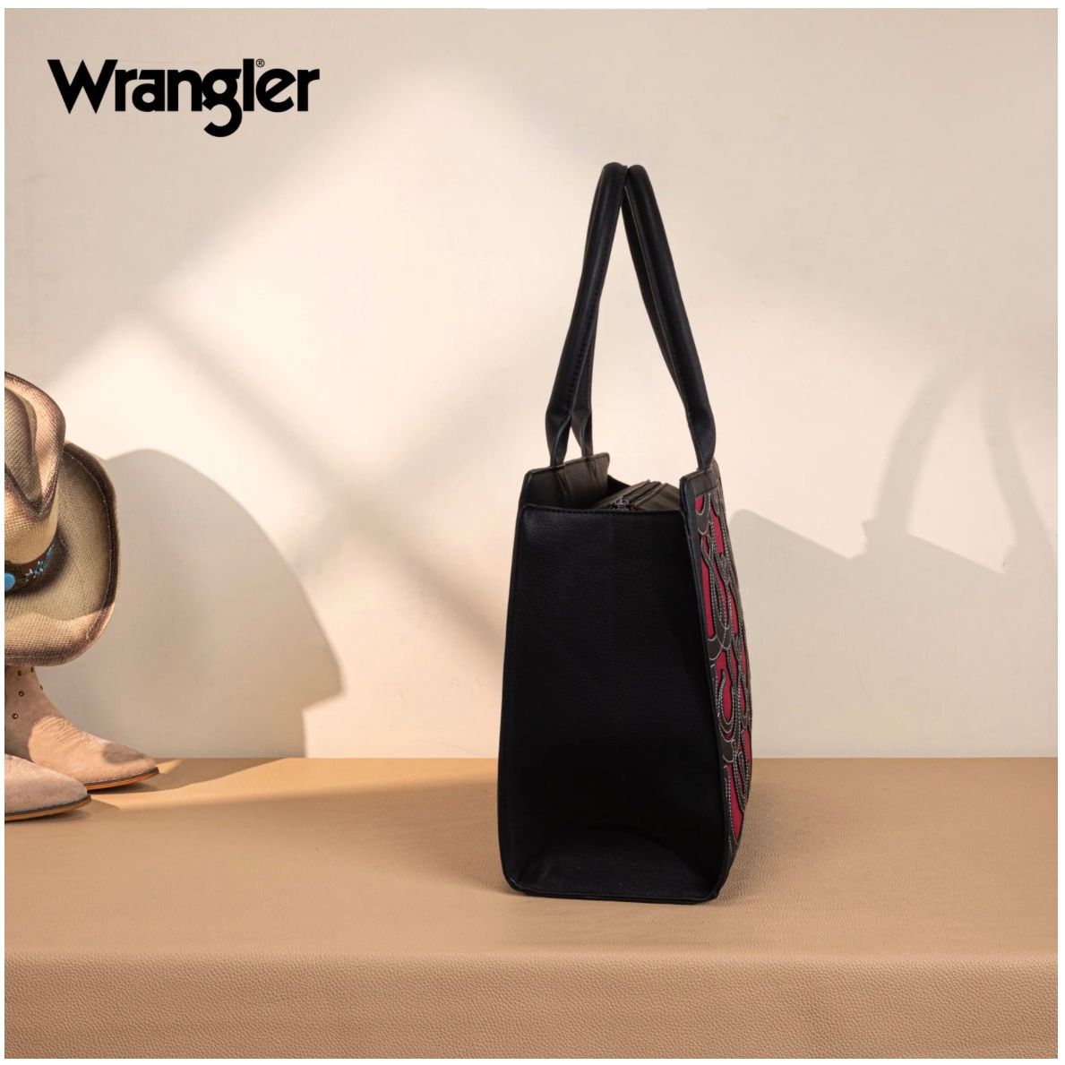 WRANGLER Large Tote Purse, Red Horseshoe WG292-8110BK