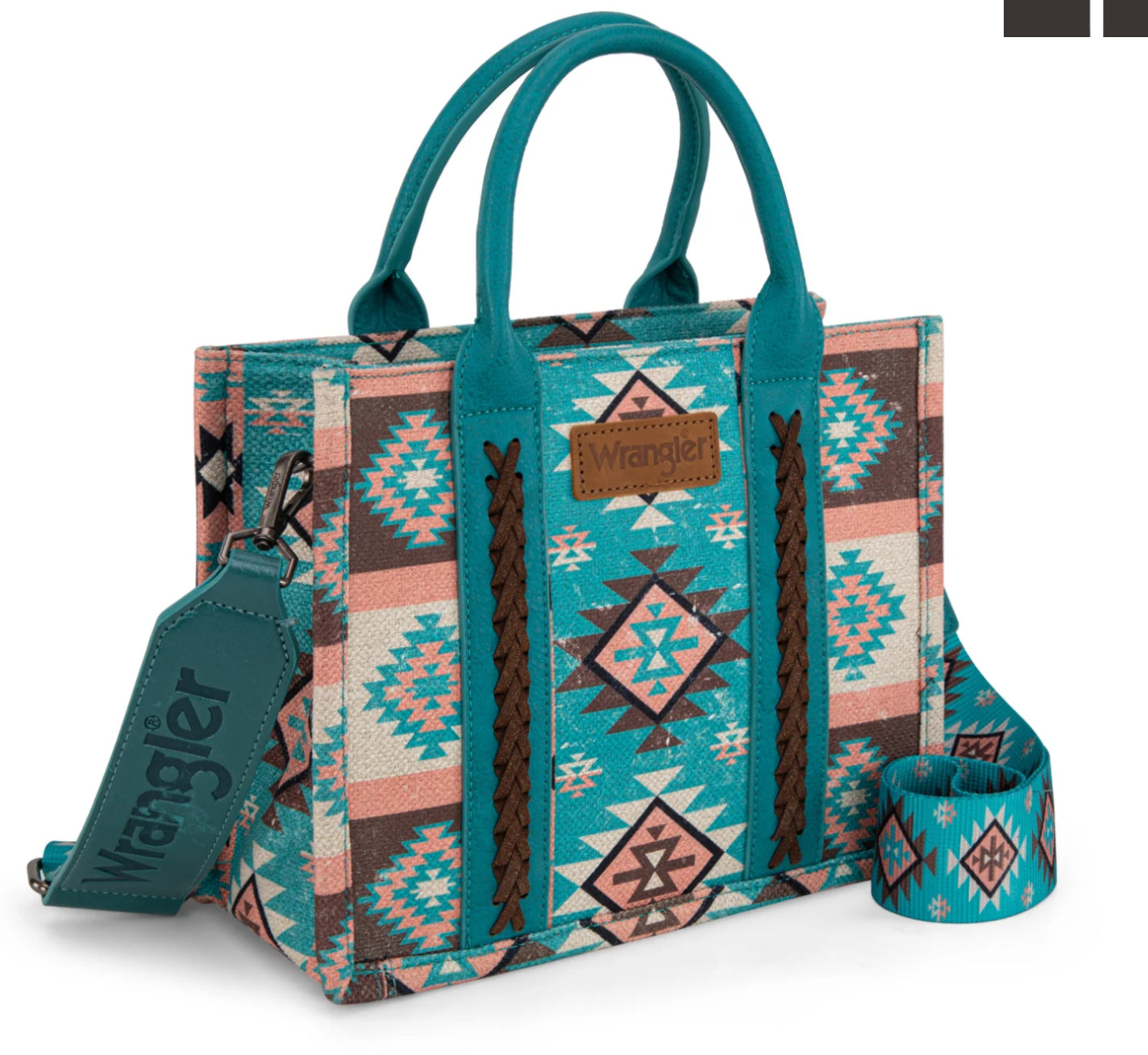 Wrangler Southwestern Print Small Canvas Tote/Crossbody - Turquoise WG2209- 8120STQ