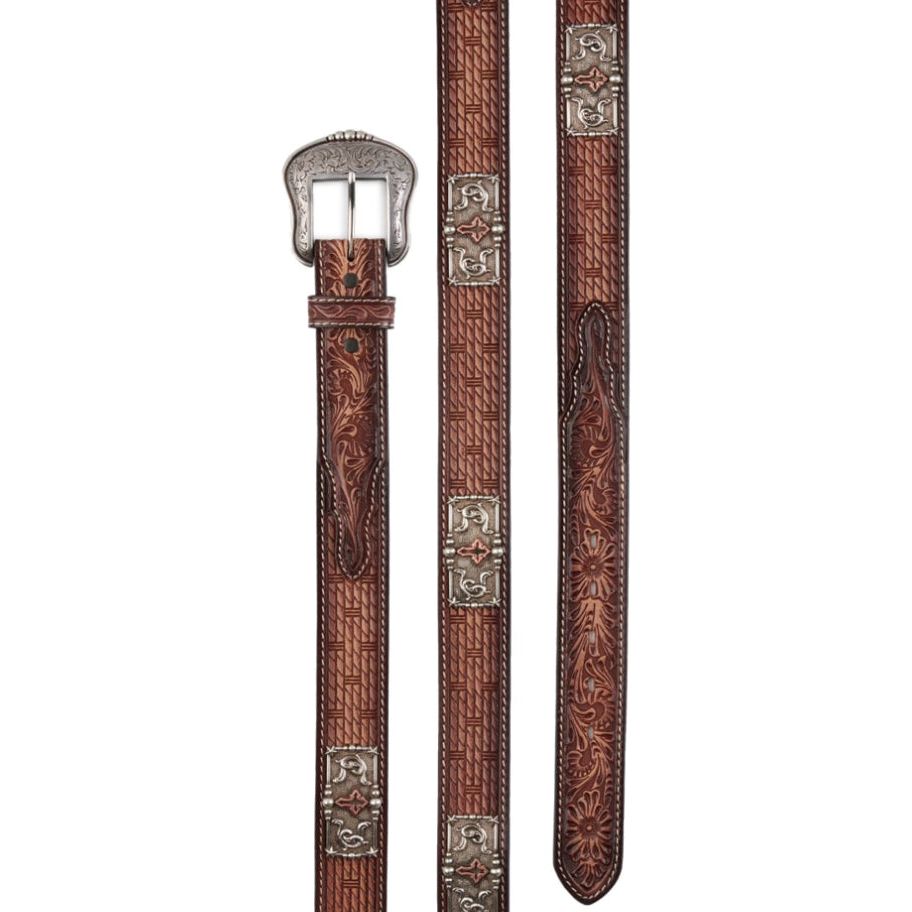3D Belt Co. Men’s Belt - Tooled Leather w/ Rectangle Cross Concho D100013008