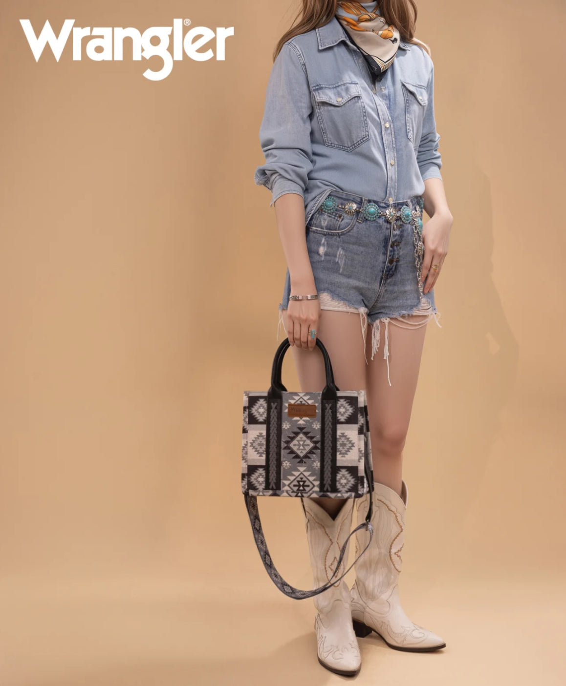 Wrangler Southwestern Print Small Canvas Tote/Crossbody - Blk WG2209- 8120SBK