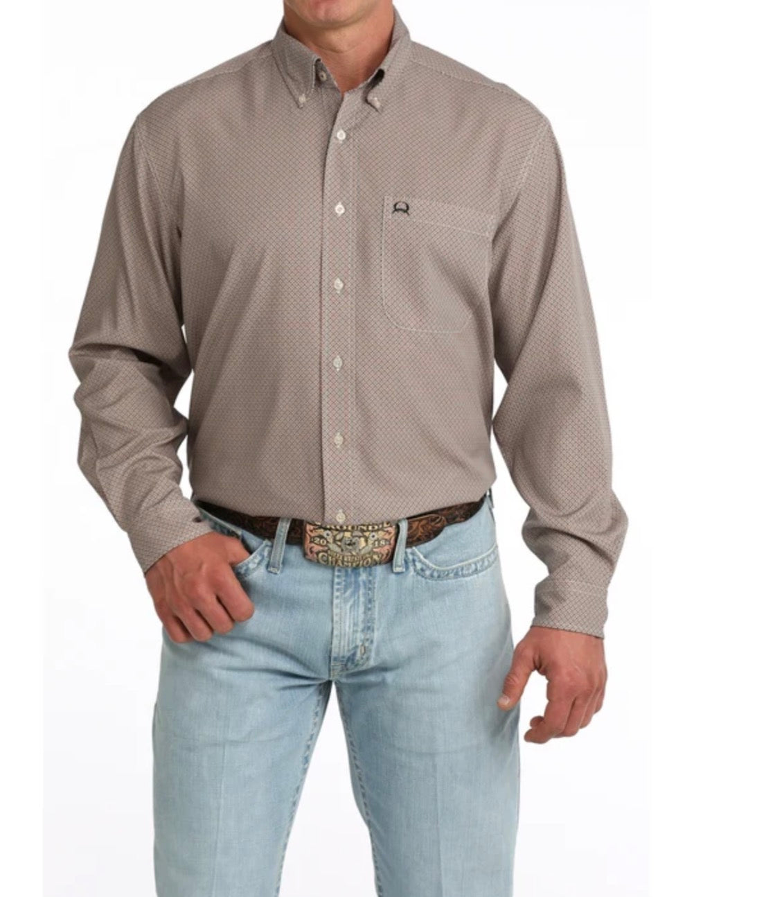 Cinch Men’s Arenaflex Shirt, Long Sleeve- Button Front, Brown MTW1724005