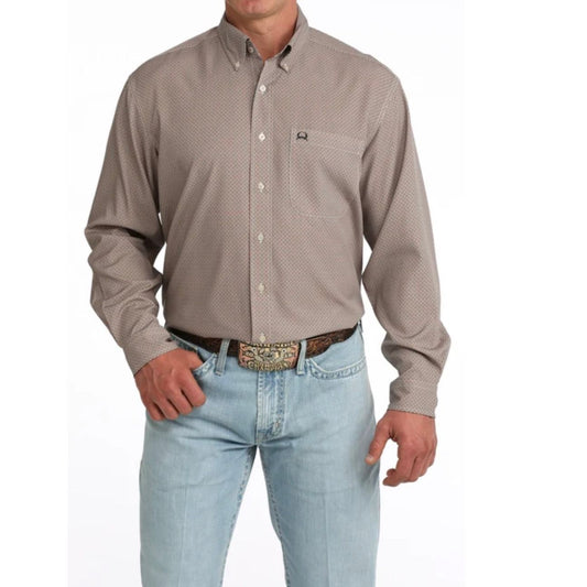 Cinch Men’s Arenaflex Shirt, Long Sleeve- Button Front, Brown MTW1724005
