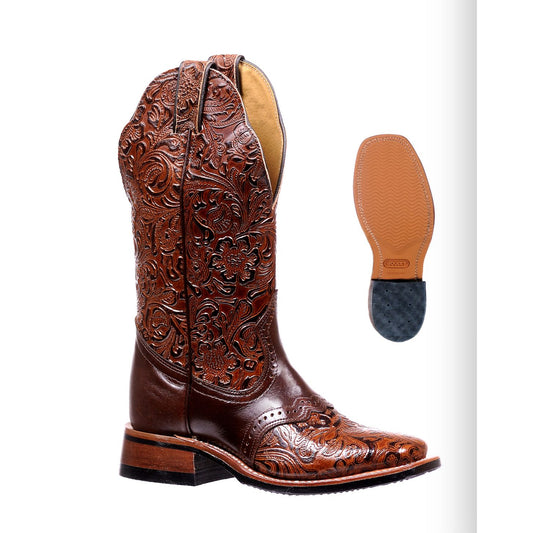 BOULET Ladies WESTERN BOOTS, Floral Top, Square Toe, 2050