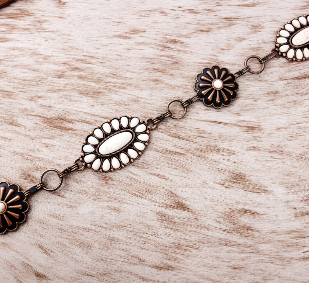 Rustic Couture Western Chain Concho Belt, White Bead RCB-03-115WH