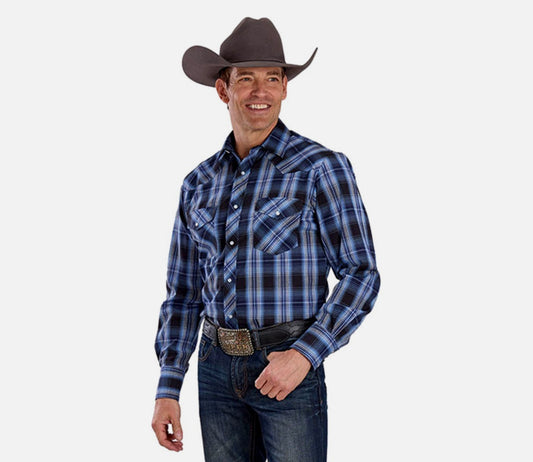 Roper Men’s Western Shirt - Long Sleeve, Snap, Blue Plaid 1-01-101-4063