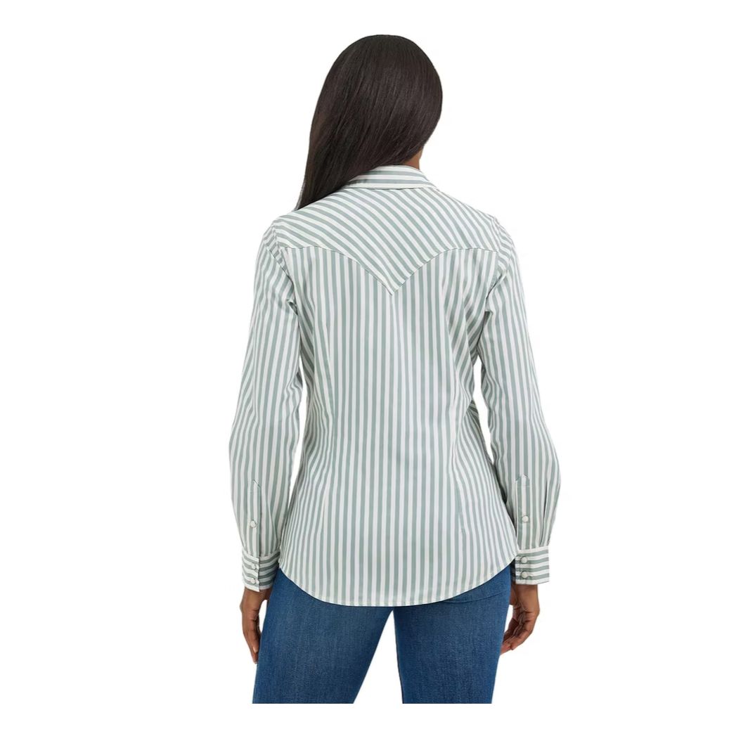 Wrangler Retro Ladies Green Striped Rodeo Shirt 112367183