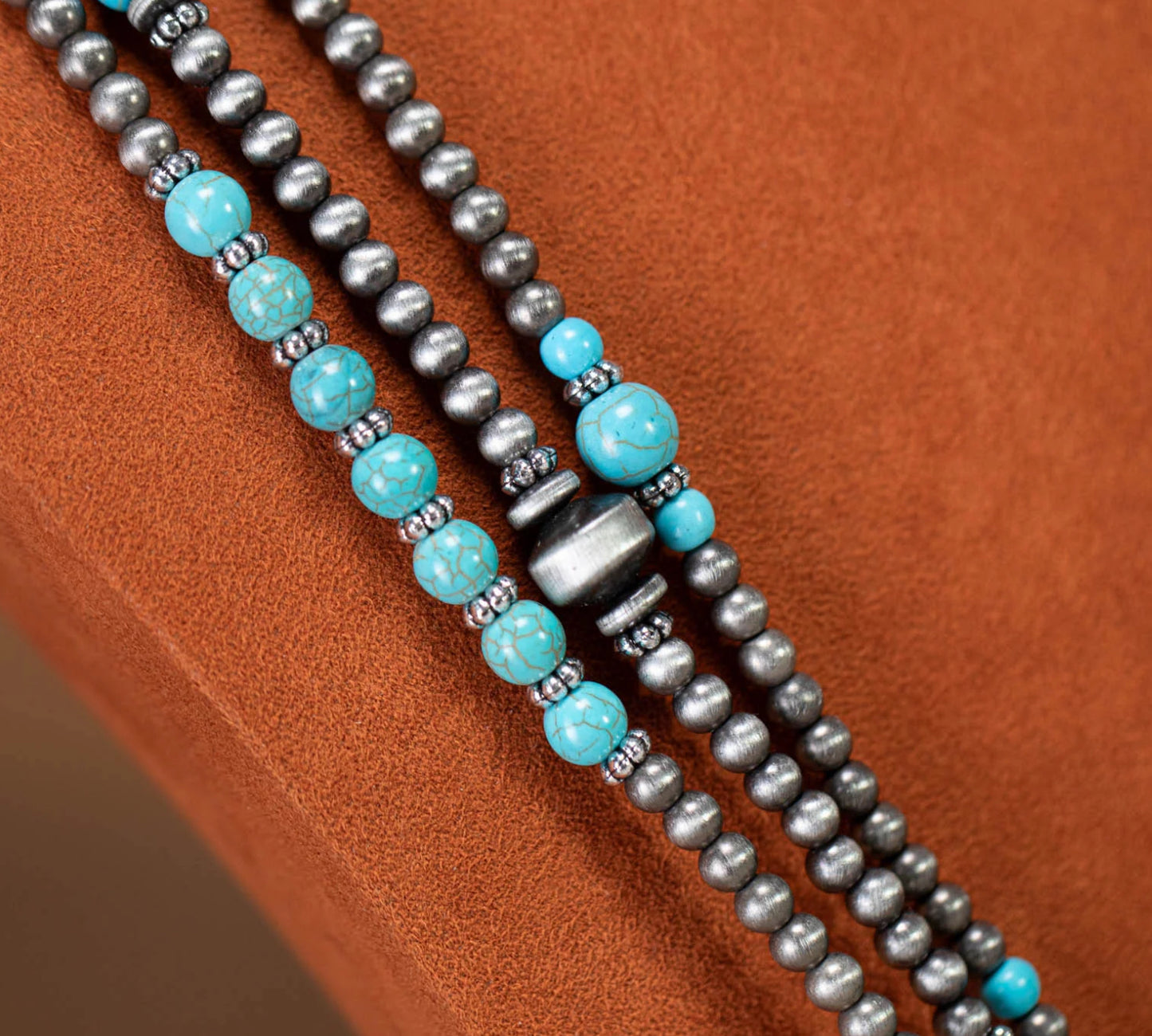 Rustic Coutoure Turquoise Beaded Layered Necklace Earrings Set RNS-1035