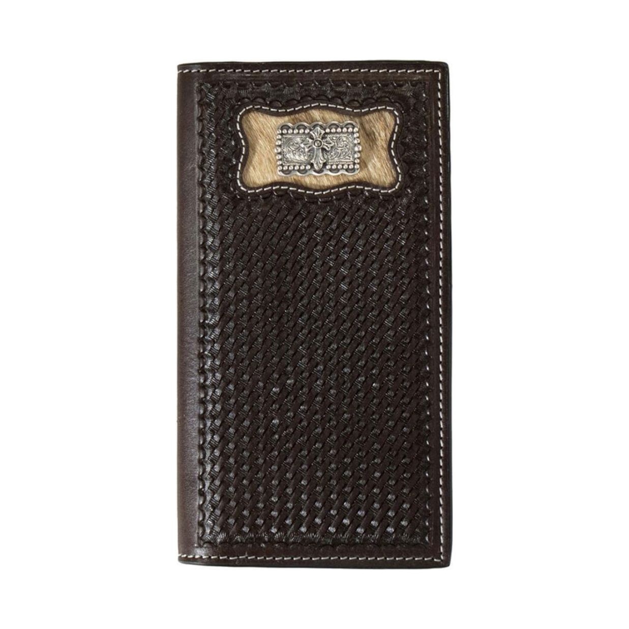 3D Belt Company Rodeo Wallet, Basketweave Tooled, Calf Hide Inlay, Cross Concho D250008402