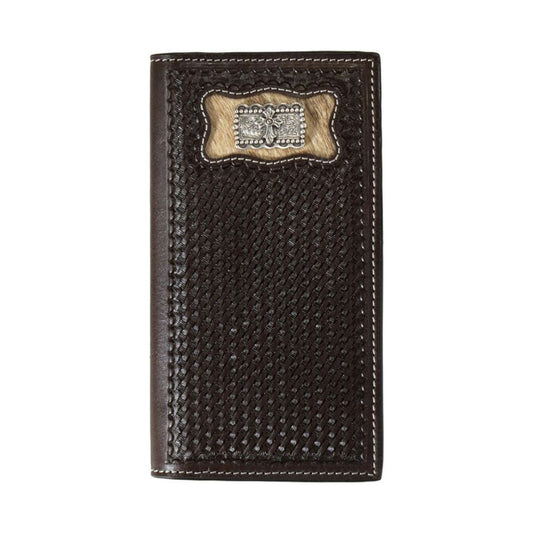 3D Belt Company Rodeo Wallet, Basketweave Tooled, Calf Hide Inlay, Cross Concho D250008402