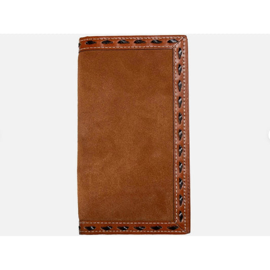 3D Men’s Checkbook Cover/Rodeo Wallet, Brown Roughout, Buckstitch D250016302