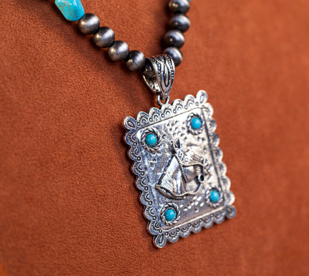 Wrangler Jewelry Set Blue Bead w/ Horse WNS-1040TQ