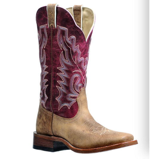 BOULET Ladies WESTERN BOOTS, Brown with Burgundy, Square Toe, 4932