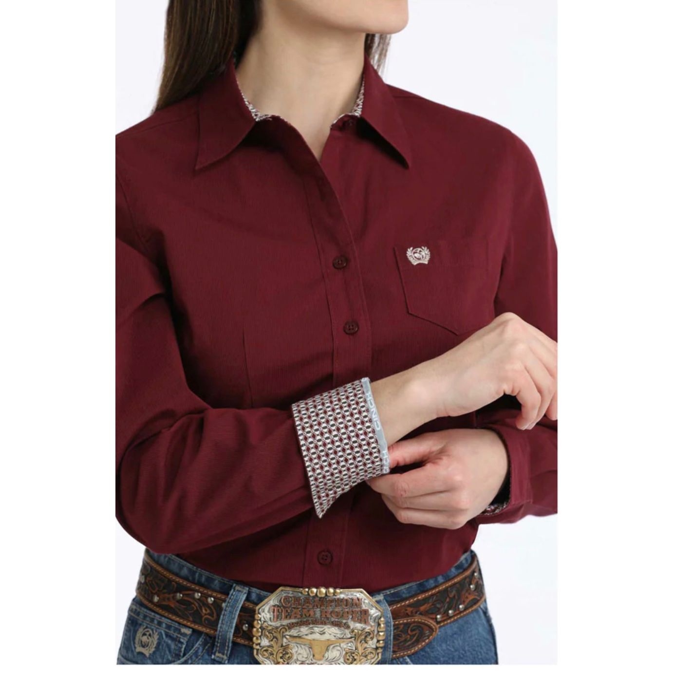 Cinch Women's Long Sleeve Western Button down Shirt - Burgundy MSW9164262